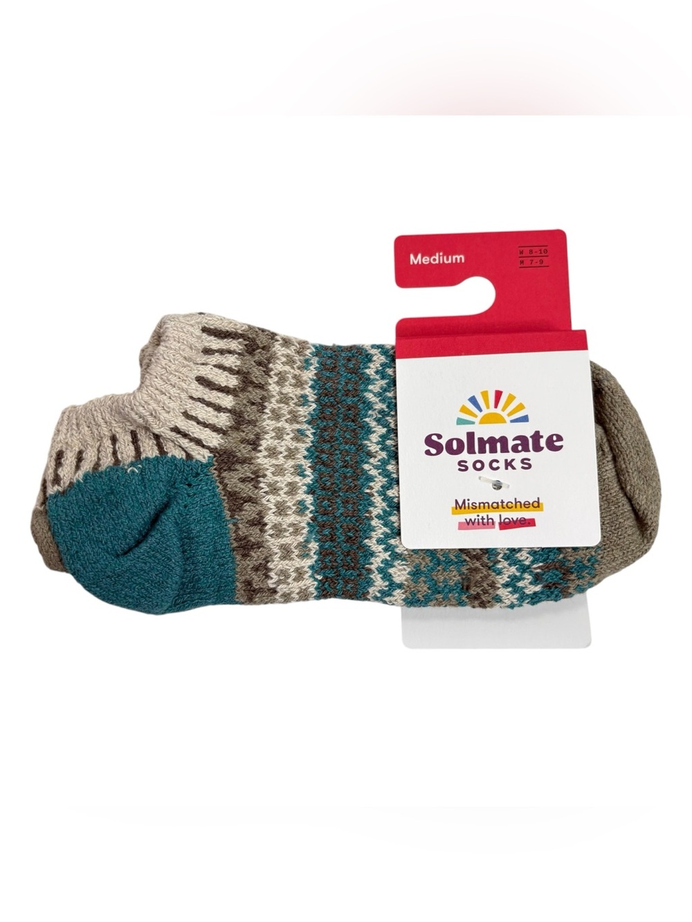 Solmate Socks Teal, Cream & Brown Fair Isle Crew - Medium NWT